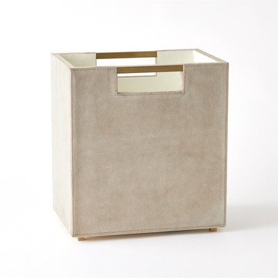 Global Views Posh Wastebasket - Parchment Suede