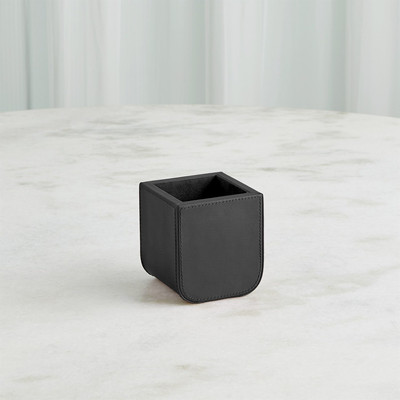 Global Views Radius Edge Leather Pencil Cup - Black
