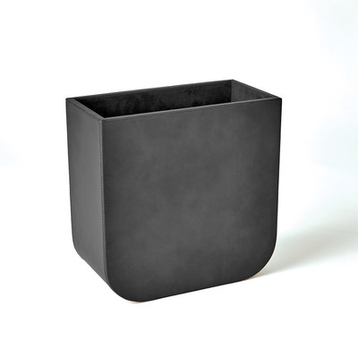 Global Views Radius Edge Leather Wastebasket - Black