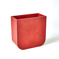 Global Views Radius Edge Leather Wastebasket - Deep Red