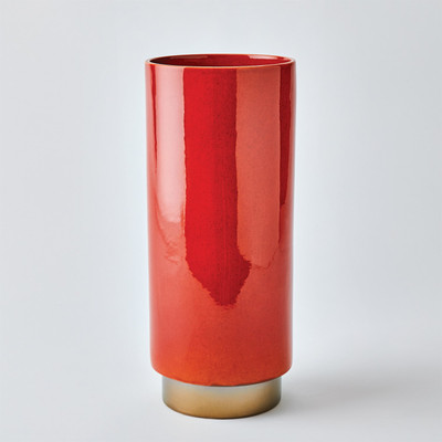 Global Views Rolo Vase - Red - Bronze - Lg