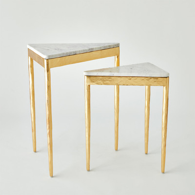 Global Views S - 2 Triangular Nesting Tables - Gold Leaf