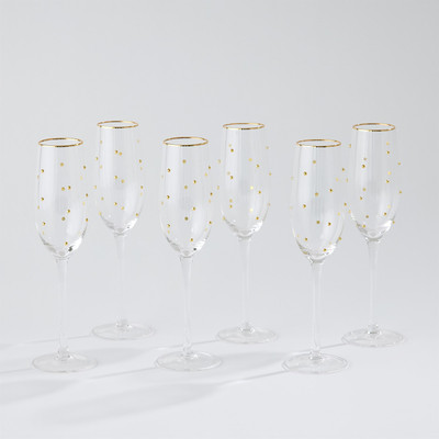 Global Views S - 6 Celebration Champagne Glasses - Clear w - Gold Dots