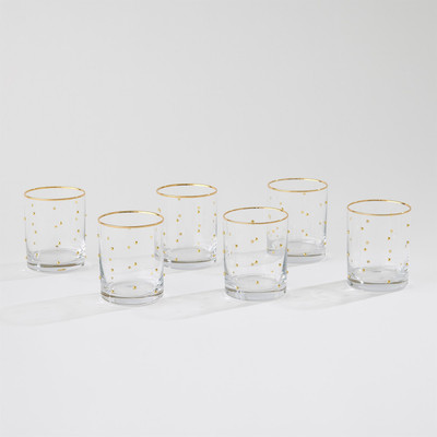 Global Views S - 6 Celebration DOF Glasses - Clear w - Gold Dots
