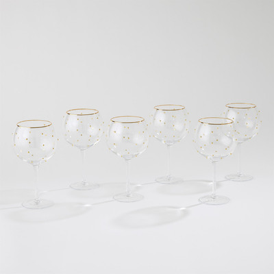 Global Views S - 6 Celebration Goblet Glasses - Clear w - Gold Dots
