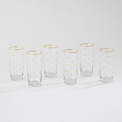 Global Views S - 6 Celebration Highball Glasses - Clear w - Gold Dots