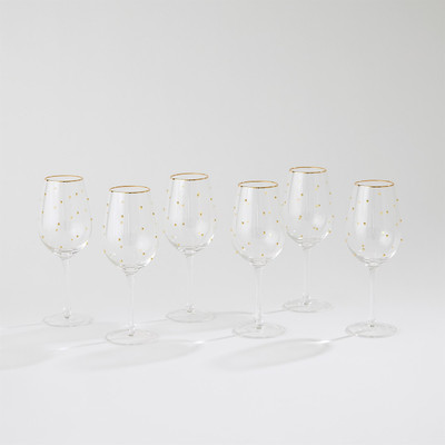 Global Views S - 6 Celebration Wine Glasses - Clear w - Gold Dots
