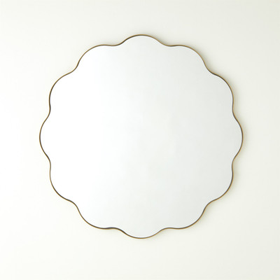 Global Views Scalloped Round Mirror with Gold Metal Frame