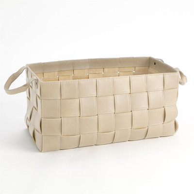 Global Views Soft Woven Leather Basket - Beige - Lg