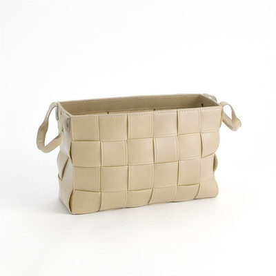 Global Views Soft Woven Leather Basket - Beige - Sm