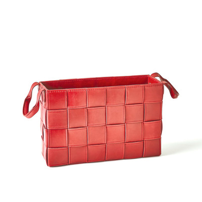 Global Views Soft Woven Leather Basket - Deep Red - Sm