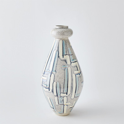 Global Views Spindle Vase - Grey - Blue Painted - Med