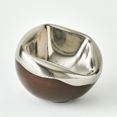 Global Views Squished Bowl - Platinum Crackle - Lg