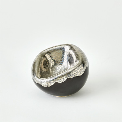 Global Views Squished Bowl - Platinum Crackle - Sm