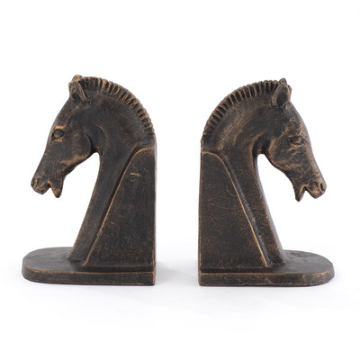 Global Views Trojan Horse Head Bookends - Bronze