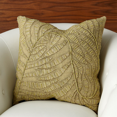 Studio A Beaded Palm Leaf Pillow - Khaki
