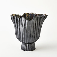 Studio A Folha Footed Vase - Black - Metallic - Lg