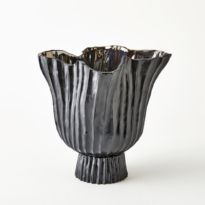 Studio A Folha Footed Vase - Black - Metallic - Lg