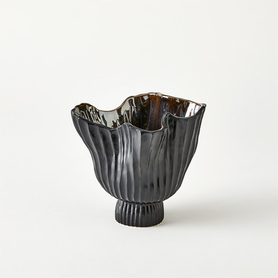Studio A Folha Footed Vase - Black - Metallic - Sm