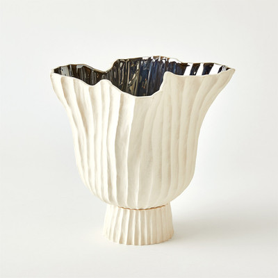 Studio A Folha Footed Vase - Off - White - Metallic - Lg