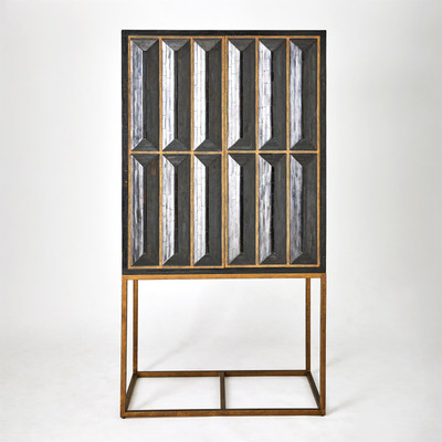 Studio A Horn Inlay Bar Cabinet - Black - Antique Brass