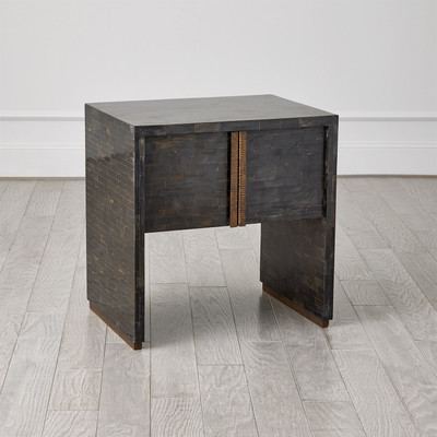 Studio A Horn Inlay Bedside Table - Black - Antique Brass