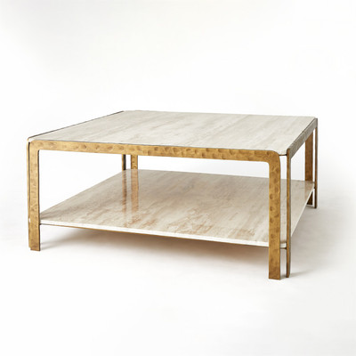 Studio A Kraft Cocktail Table - Light Bronze w - Travertine