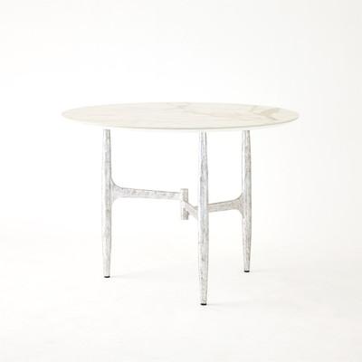 Studio A Radius Round Table - Silver w - Golden White Top