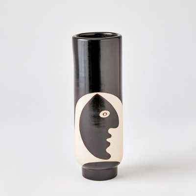Studio A Simple Face Vase - Black w - Natural Design