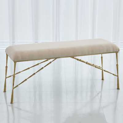 Studio A Spike Bench w - Muslin Cushion - Antique Brass - Lg