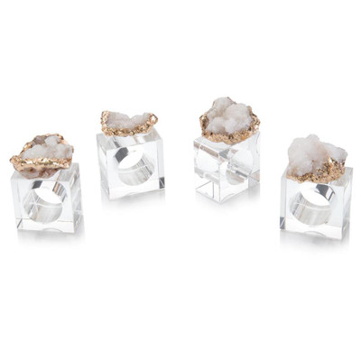 Set of Four White and Gold Geode Napkin Rings