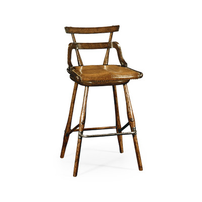 Jonathan Charles Buckingham Oak Studded Leather Barstool