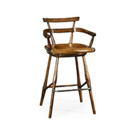Jonathan Charles Casual Accents Tudor Oak Studded Leather Bar Stool