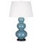 Triple Gourd Table Lamp - Deep Patina Bronze - Steel Blue