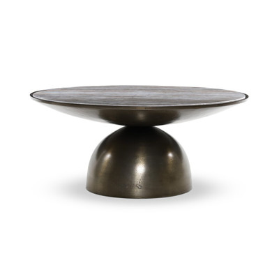 Four Hands Corbett Coffee Table - Small - Aged Bronze - Creamy Taupe Marble