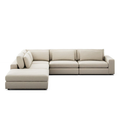 Four Hands Bloor 4-Piece Sectional W/ Ottoman - Right Arm Facing - Savoy Parchment