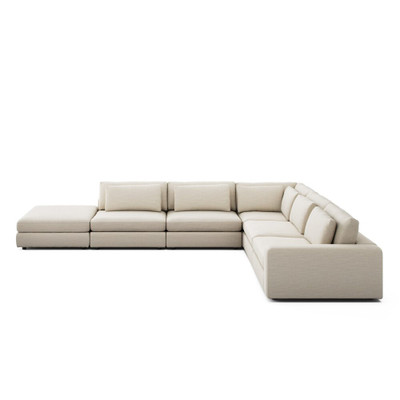 Four Hands Bloor 5-Piece Sectional - Raf Sofa W/ Ottoman - Savoy Parchment