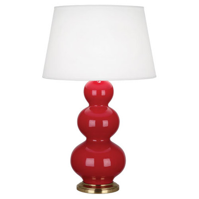 Triple Gourd Table Lamp - Antique Brass - Ruby Red