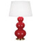 Triple Gourd Table Lamp - Antique Brass - Ruby Red
