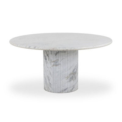 Four Hands Oranda Round Dining Table - 60" - Polished White Marble w/ Sealant