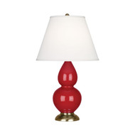 Small Double Gourd Table Lamp - Antique Brass - Ruby Red