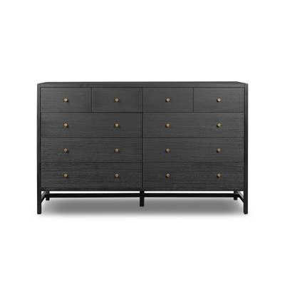 Four Hands Sullivan 10 Drawer Dresser - Brushed Black Acacia Solid