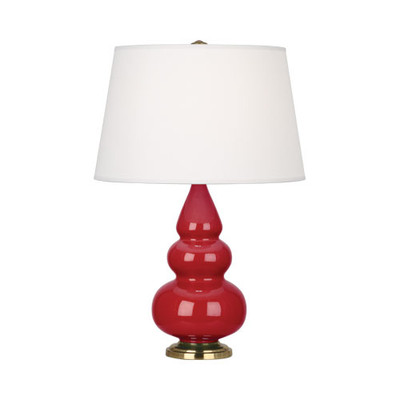 Small Triple Gourd Table Lamp - Antique Brass - Ruby Red