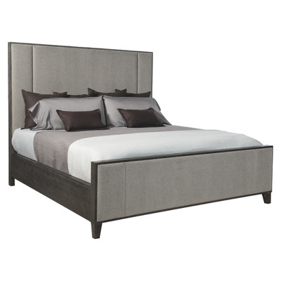 Bernhardt Linea King Panel Bed with Upholstered Headboard and Footboard in Cerused Charcoal Finish