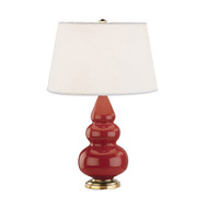 Small Triple Gourd Table Lamp - Antique Natural Brass - Oxblood