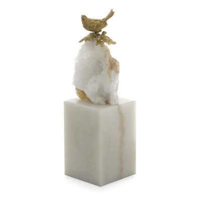 John Richard Brass Bird and Quartz Sculpture on Marble - Large