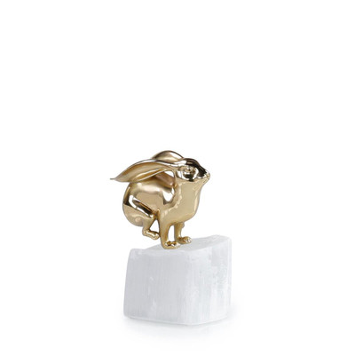 John Richard Brass Bunny Sculpture on Selenite