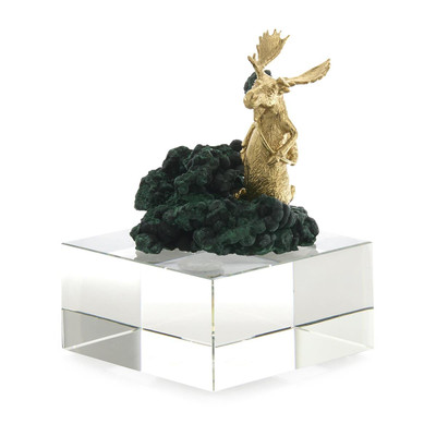 John Richard Brass Moose Sculpture on Crystal - Large