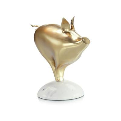 John Richard Brass Pig Sculpture on Marble