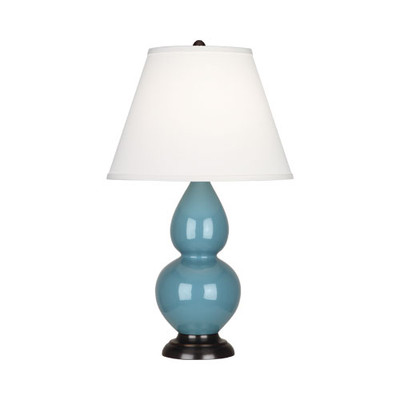 Small Double Gourd Table Lamp - Deep Patina Bronze - Steel Blue